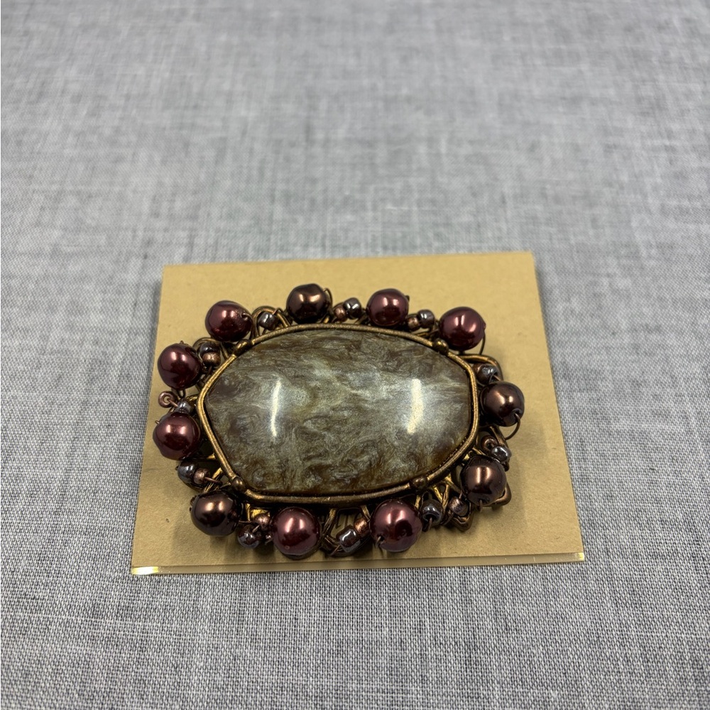 Vintage-Inspired Brown and Purple Brooch